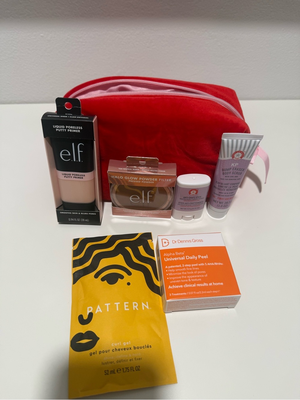 ELF Makeup Primer Set with Red Cosmetic Bag and Yellow Packet
